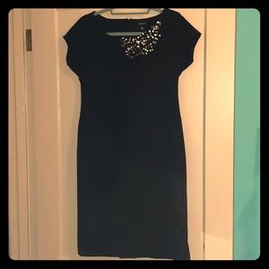 Women’s black dress w/ copper collar embellishment